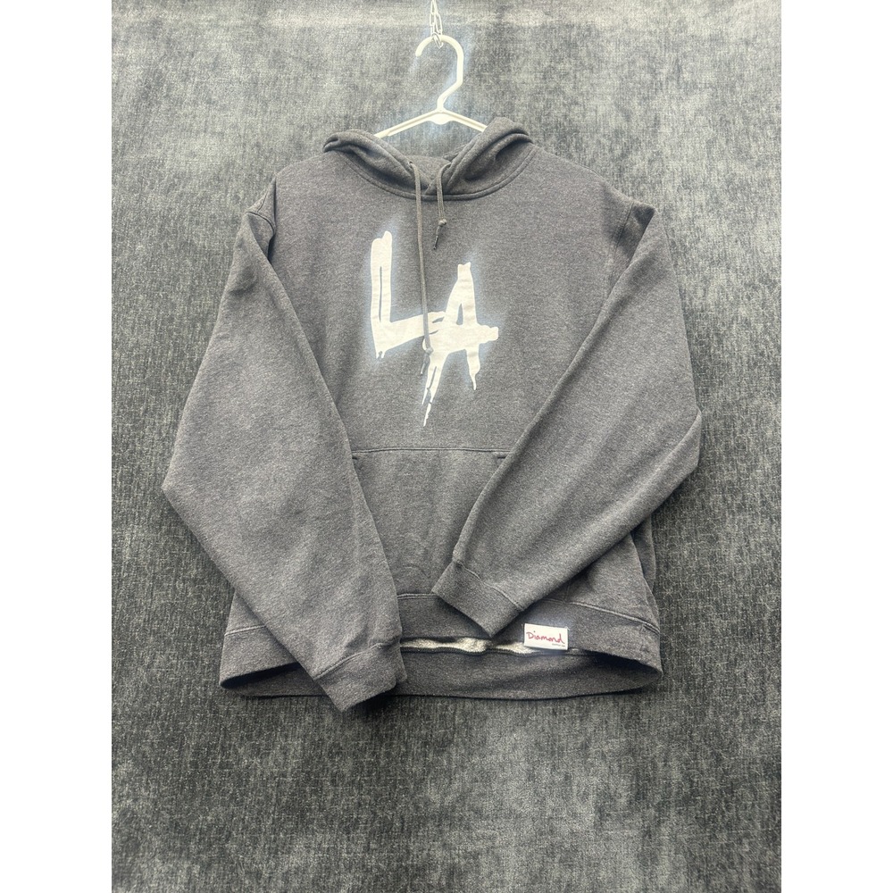 Diamond Supply Co Hoodie Womens XL Heather Gray Cotton LA Logo Fleece Lined